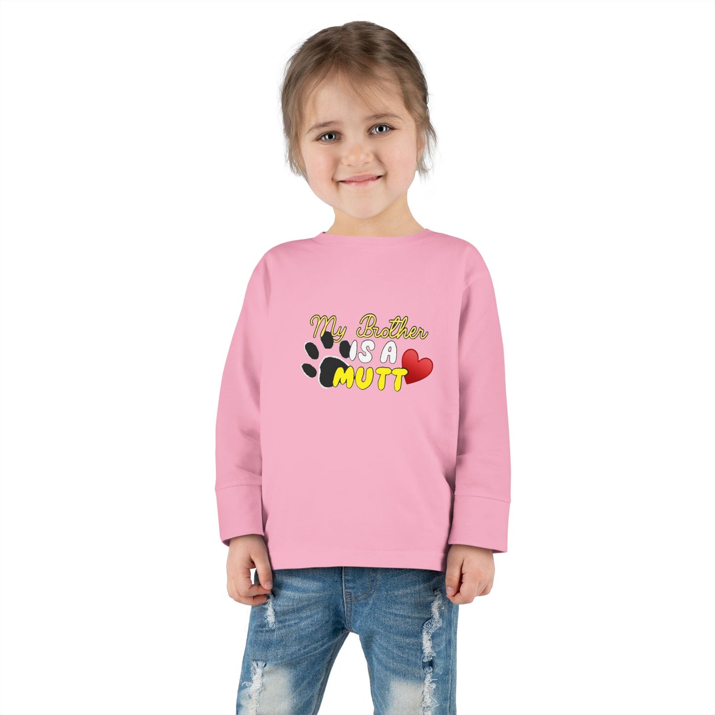 Cute Toddler Long Sleeve Tee - "My Brother is a Mutt" Dog Lover Shirt