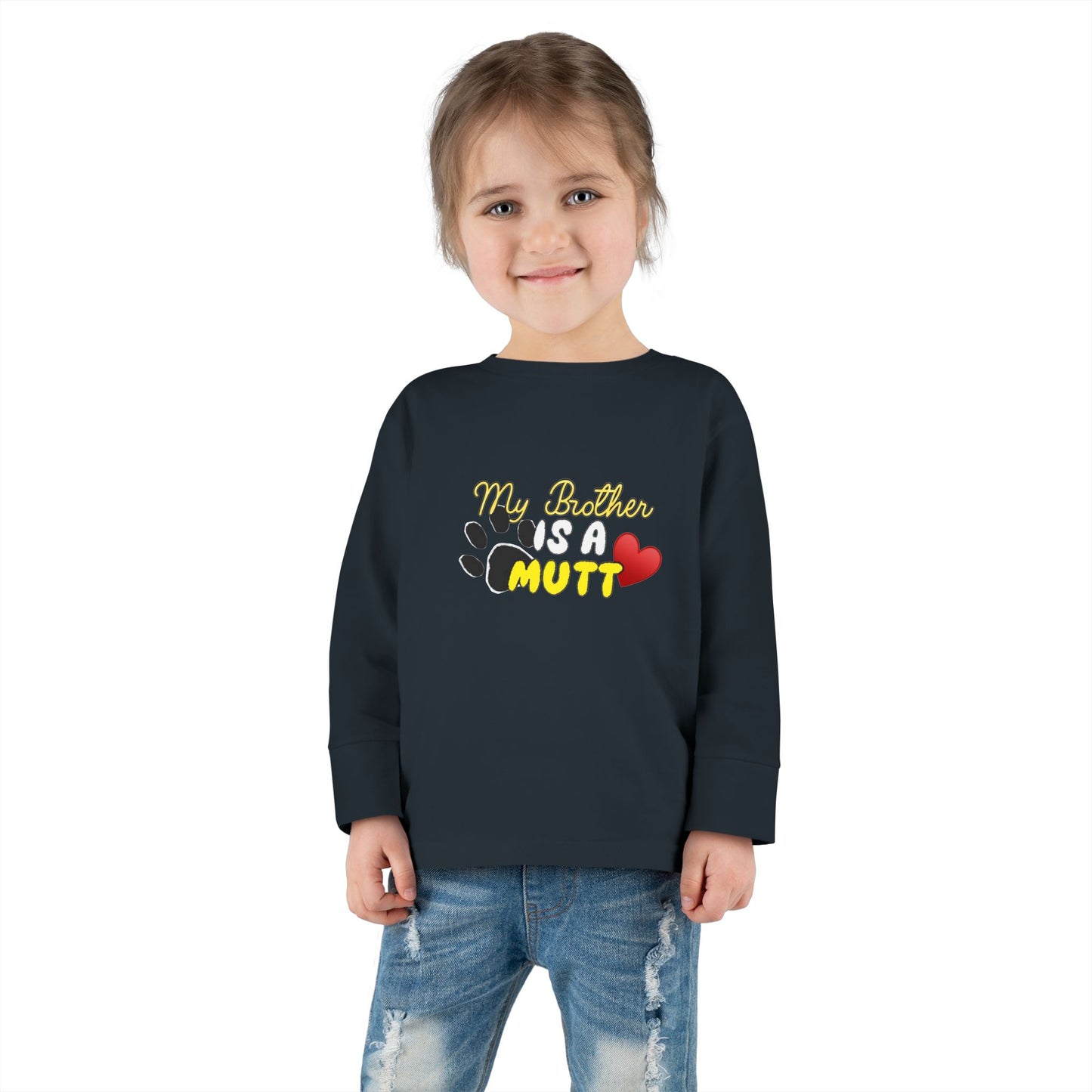 Cute Toddler Long Sleeve Tee - "My Brother is a Mutt" Dog Lover Shirt