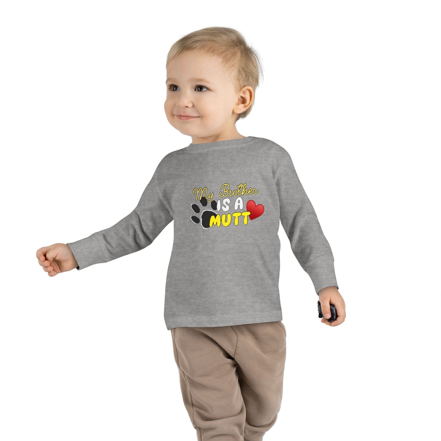 Cute Toddler Long Sleeve Tee - "My Brother is a Mutt" Dog Lover Shirt