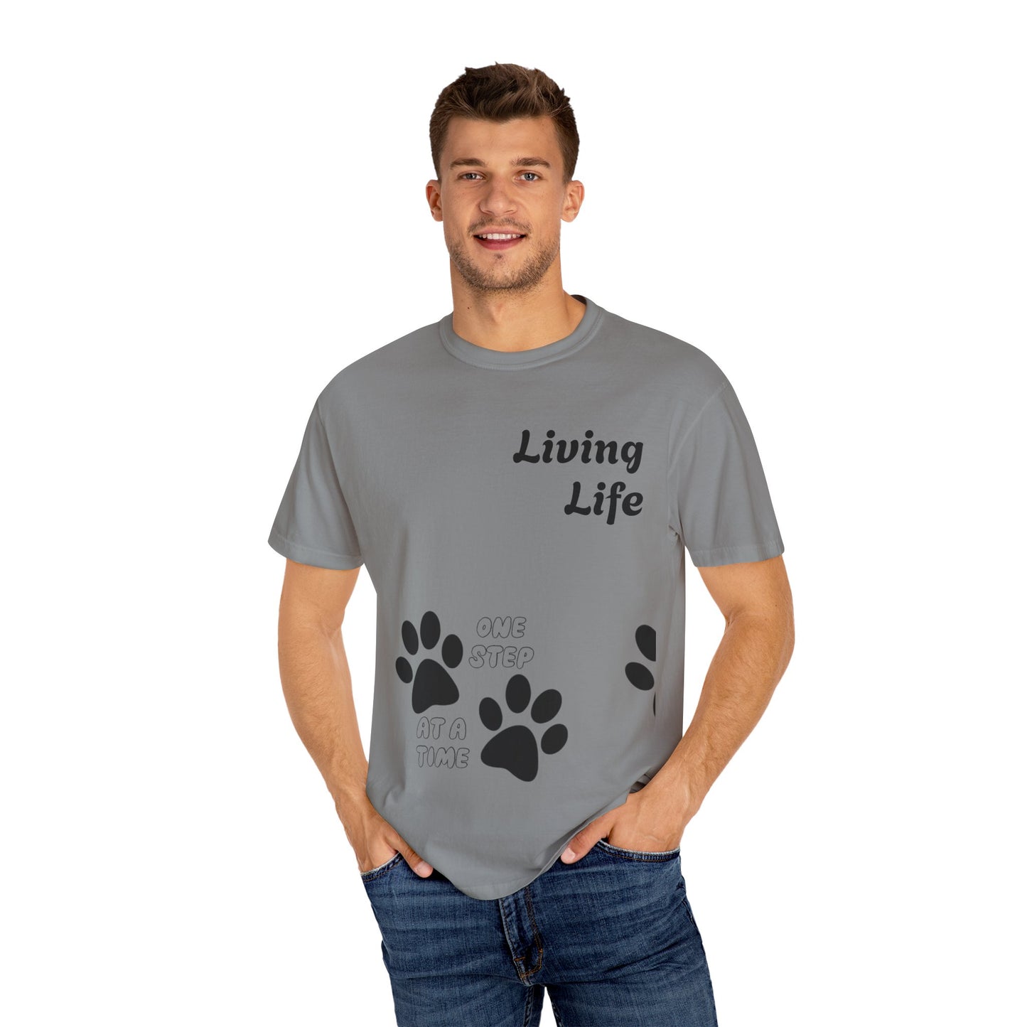 Inspirational Pet Lover T-Shirt - 'Living Life' Paw Print Design