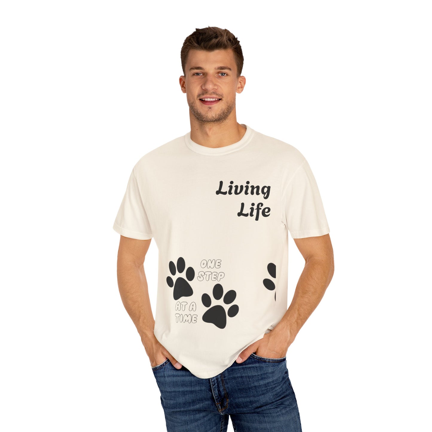 Inspirational Pet Lover T-Shirt - 'Living Life' Paw Print Design