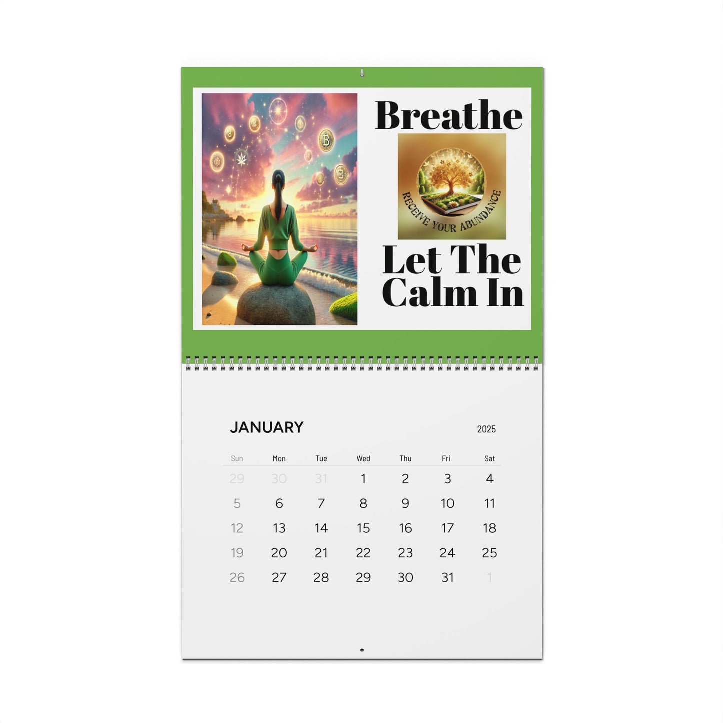 Inspiring 2025 Wall Calendar - "Breathe, Let The Calm In" Inspirational Design