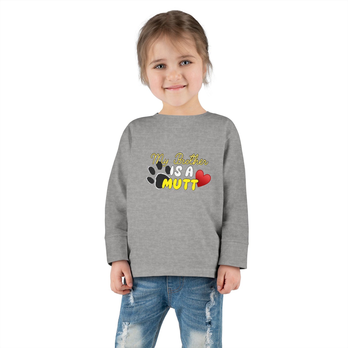 Cute Toddler Long Sleeve Tee - "My Brother is a Mutt" Dog Lover Shirt