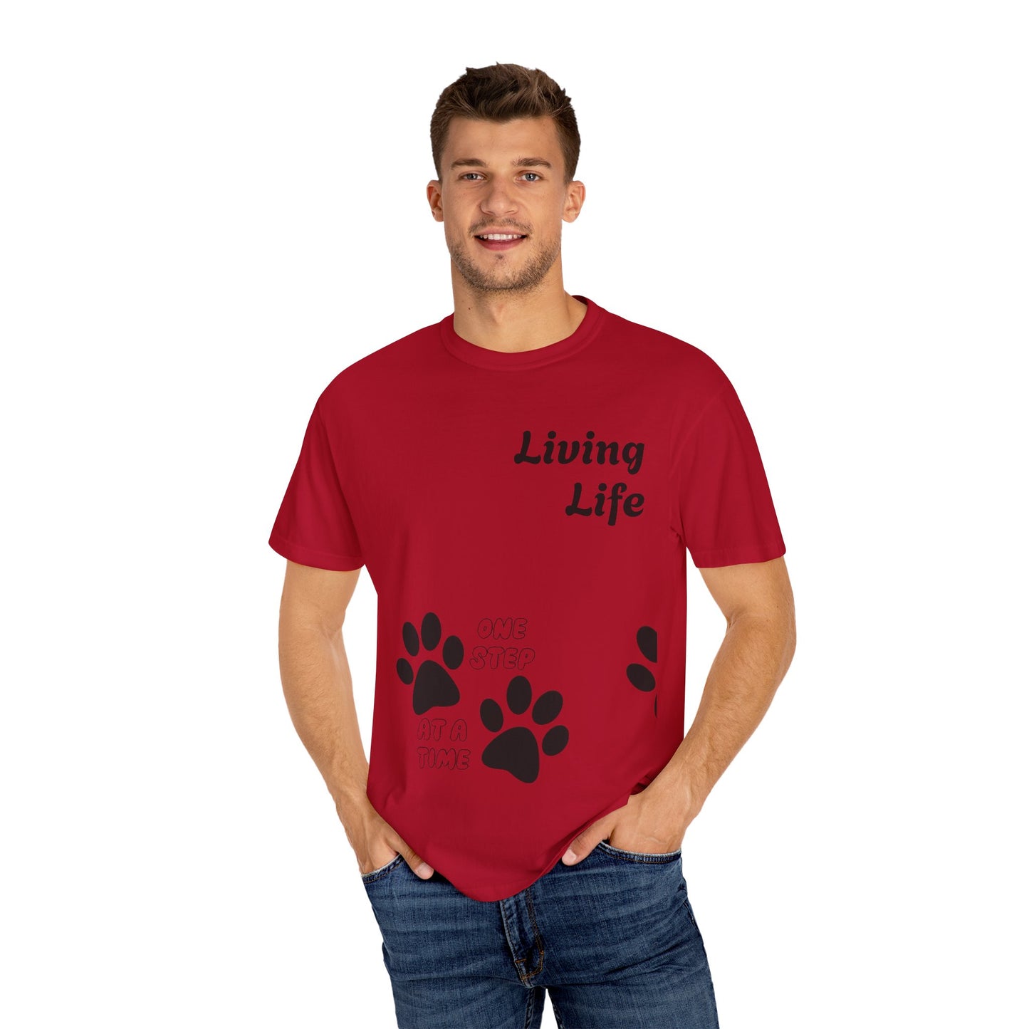 Inspirational Pet Lover T-Shirt - 'Living Life' Paw Print Design