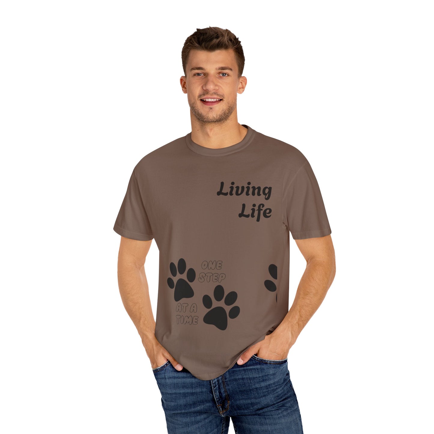 Inspirational Pet Lover T-Shirt - 'Living Life' Paw Print Design