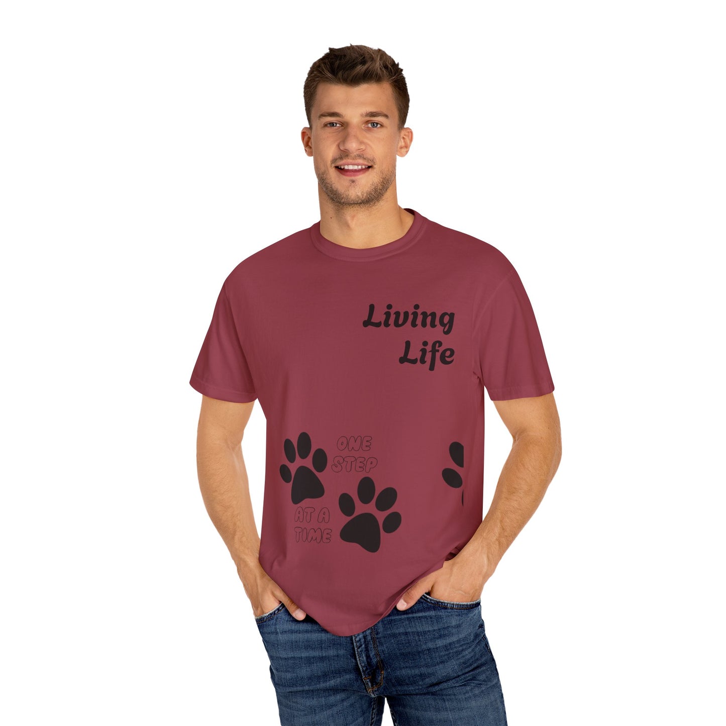 Inspirational Pet Lover T-Shirt - 'Living Life' Paw Print Design