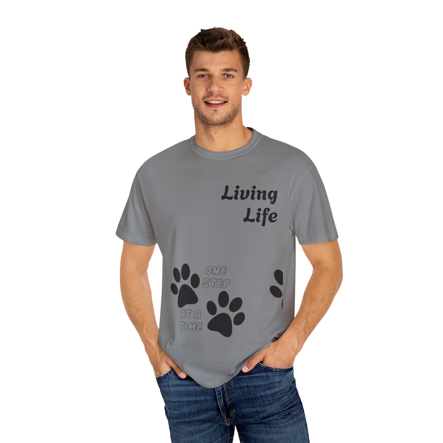 Inspirational Pet Lover T-Shirt - 'Living Life' Paw Print Design