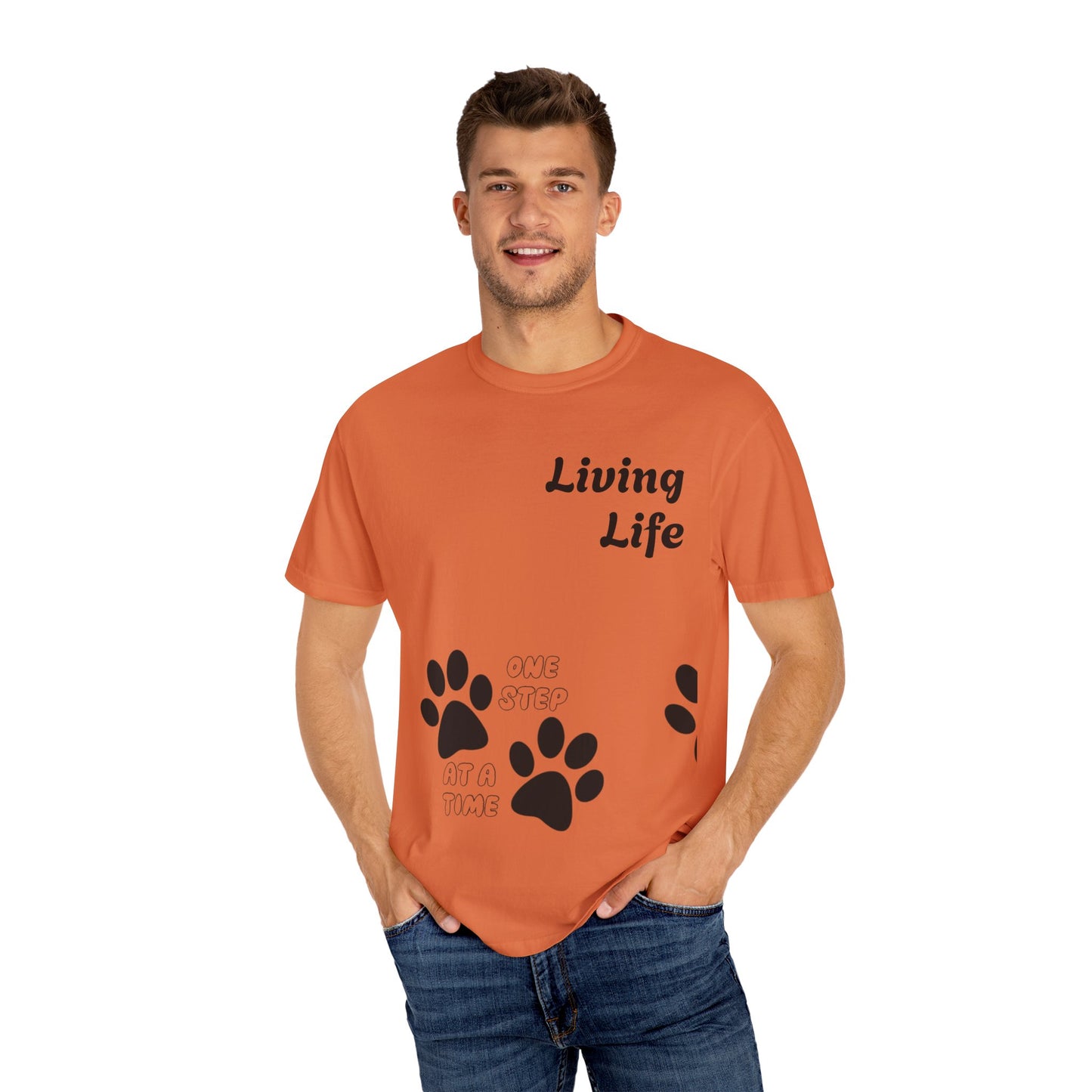 Inspirational Pet Lover T-Shirt - 'Living Life' Paw Print Design