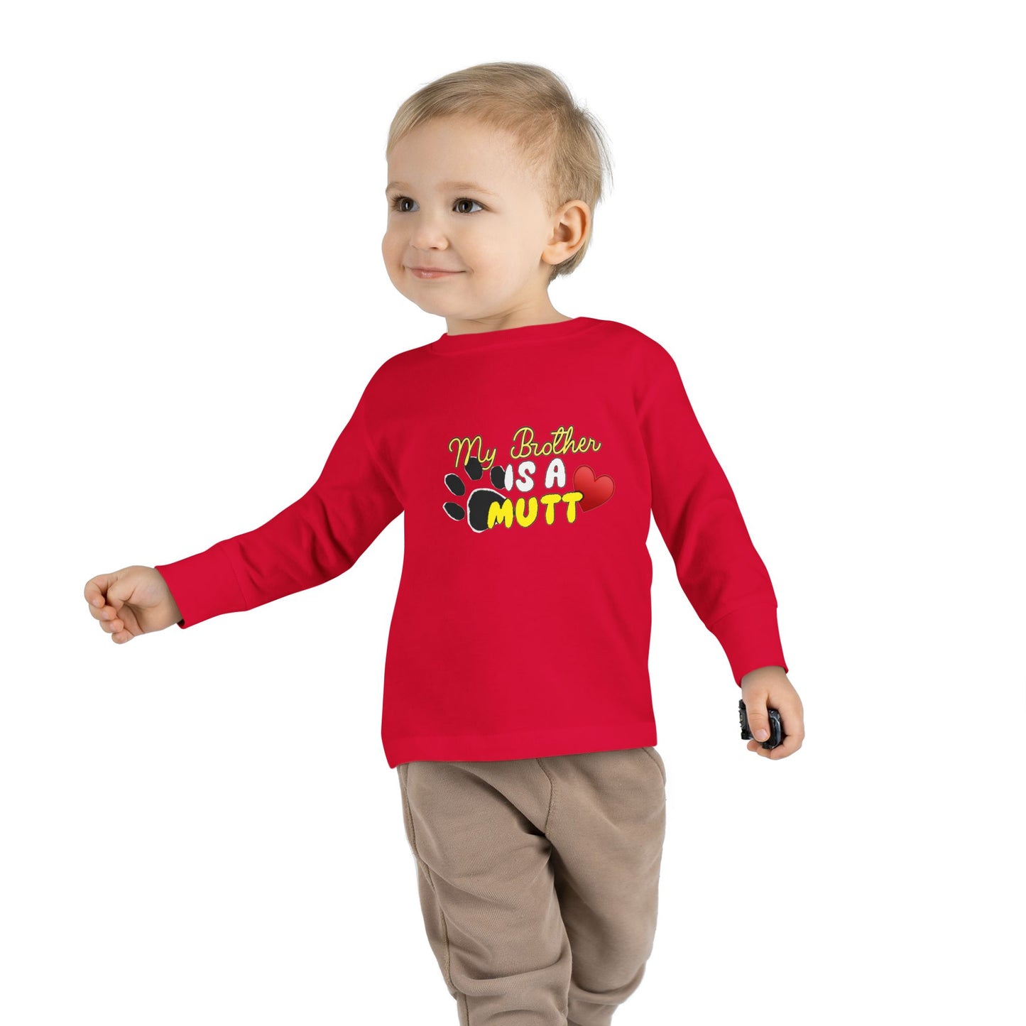 Cute Toddler Long Sleeve Tee - "My Brother is a Mutt" Dog Lover Shirt